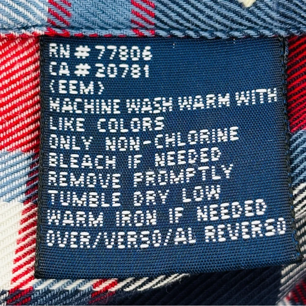 Tommy Hilfiger Navy, Red & White Flannel Checkered Button Down Shirt Size small - Picture 12 of 17